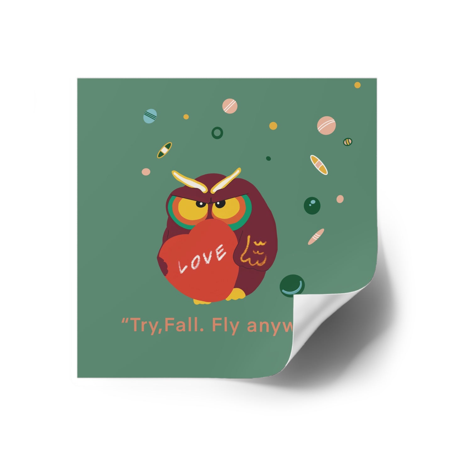 Motivational Owl Stickers | "Try, Fall, Fly Anyway" | Indoor/Outdoor