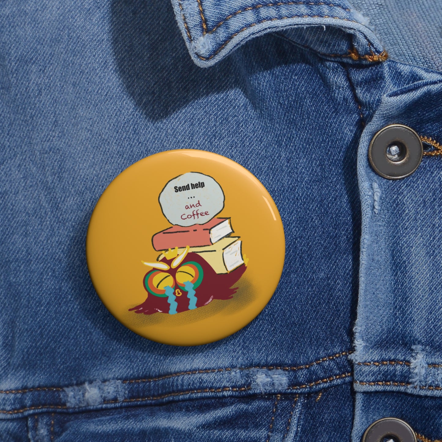 Custom Coffee & Help Pin Buttons - Perfect for Book Lovers, Study Vibes, Gifts for Friends, Coffee Enthusiasts, Fun Accessories