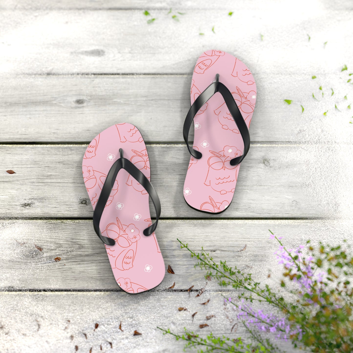Cute Pink Flip Flops with Owl Design | Summer Footwear, Beach Shoes, Gift for Her, Vacation Essentials, Poolside Sandals