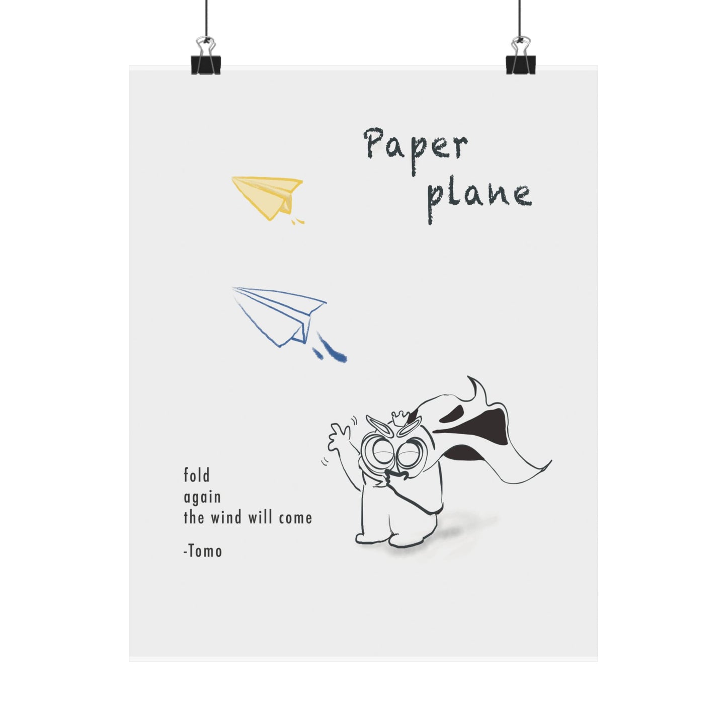 Paper Plane Poetry Poster | Minimal Owl Illustration | Tomo Art Print  _ Tomo Owl Poster