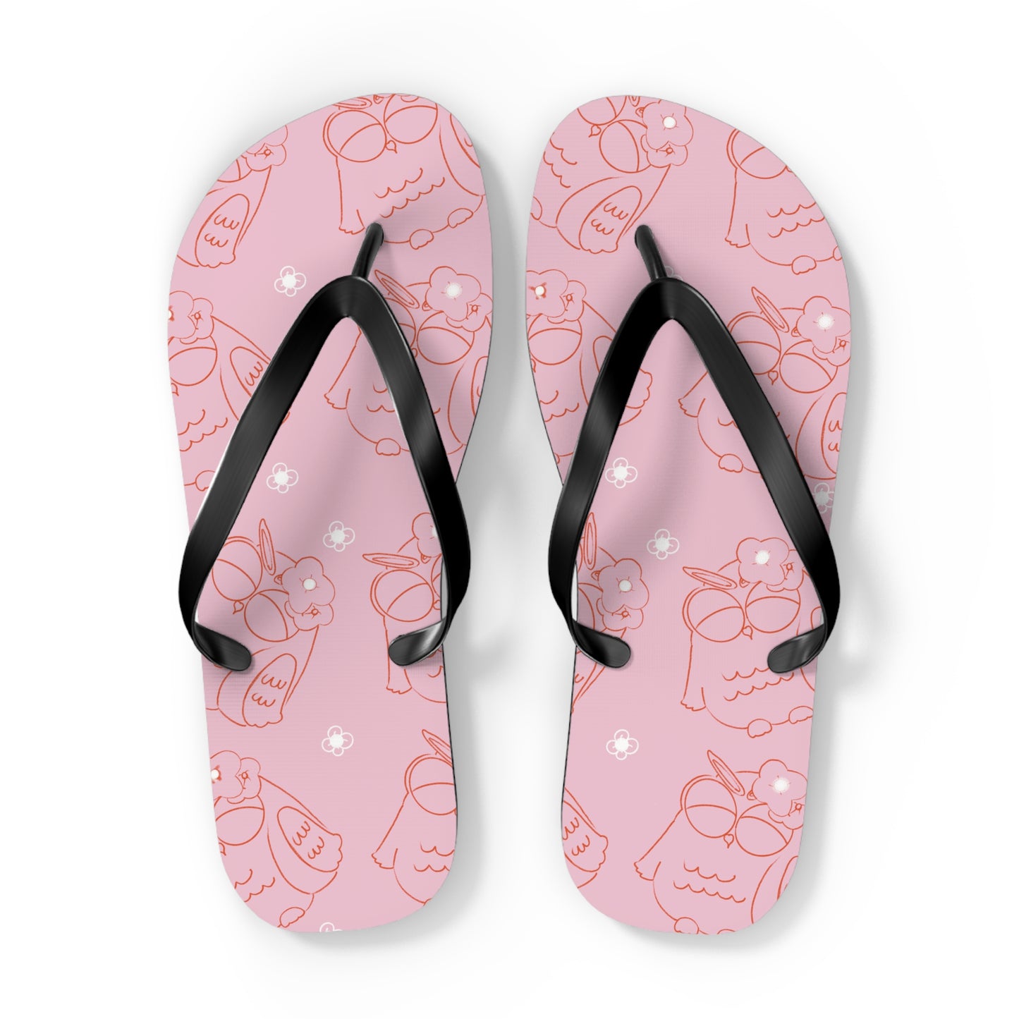Cute Pink Flip Flops with Owl Design | Summer Footwear, Beach Shoes, Gift for Her, Vacation Essentials, Poolside Sandals