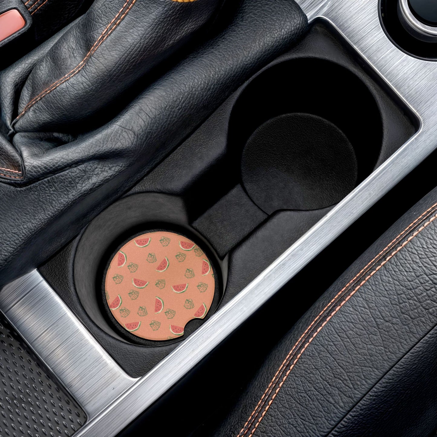 Cute Watermelon Patterned Soapstone Car Coaster, Summer Car Accessories, Unique Gift for Car Lovers, Car Decor, Fun Summer Driving