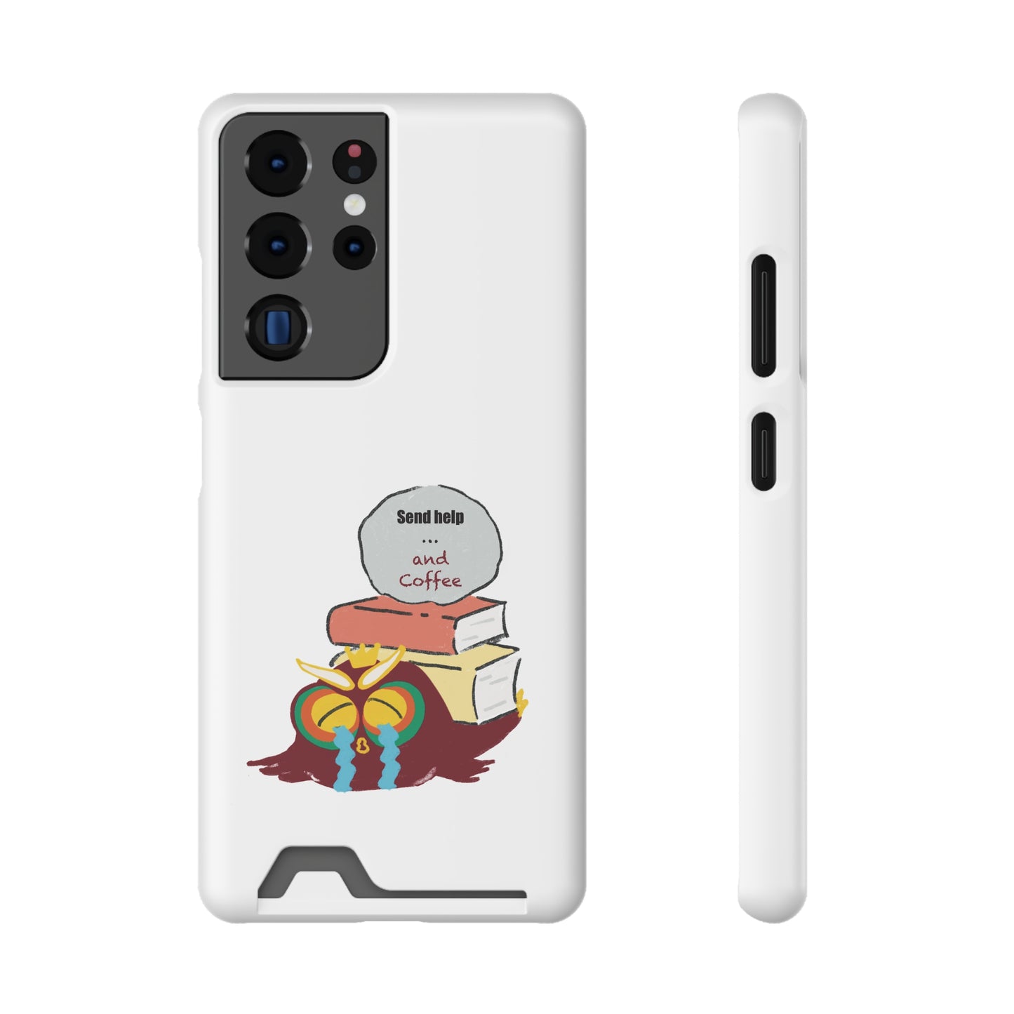Coffee & Books Phone Case with Card Holder | Send Help, Perfect Gift for Book Lovers, Coffee Enthusiasts, Home Office Decor, Holiday Gifts