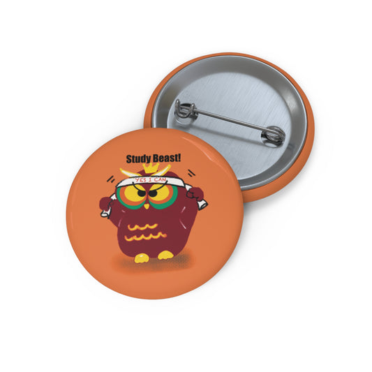 Custom Study Beast Pin Buttons, Cute Owl Pins for Students, Study Motivation Badges, Fun Gifts for Teachers, Unique School Accessories