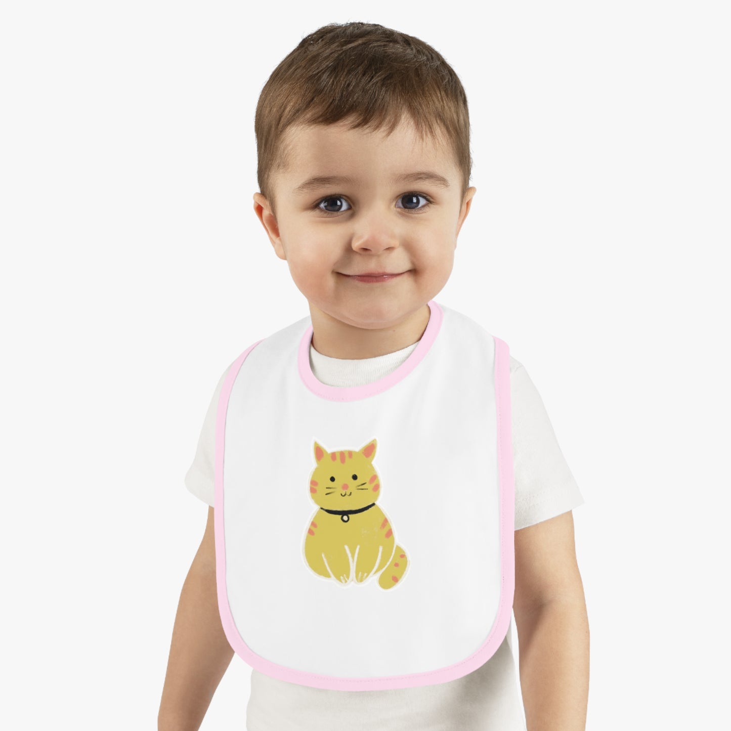 Cute Cat Jersey Baby Bib - Adorable Contrast Trim for Mess-Free Mealtime