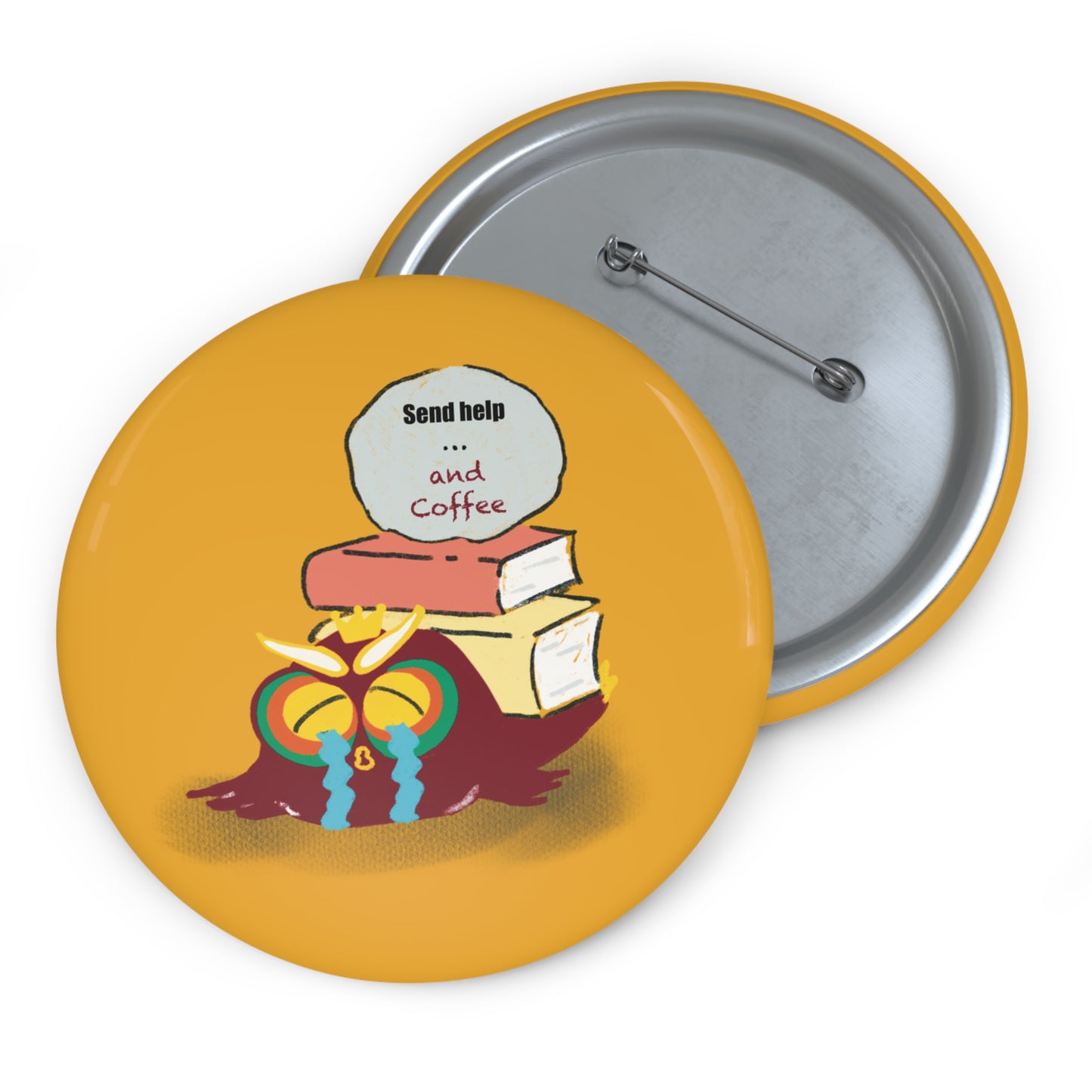 Custom Coffee & Help Pin Buttons - Perfect for Book Lovers, Study Vibes, Gifts for Friends, Coffee Enthusiasts, Fun Accessories