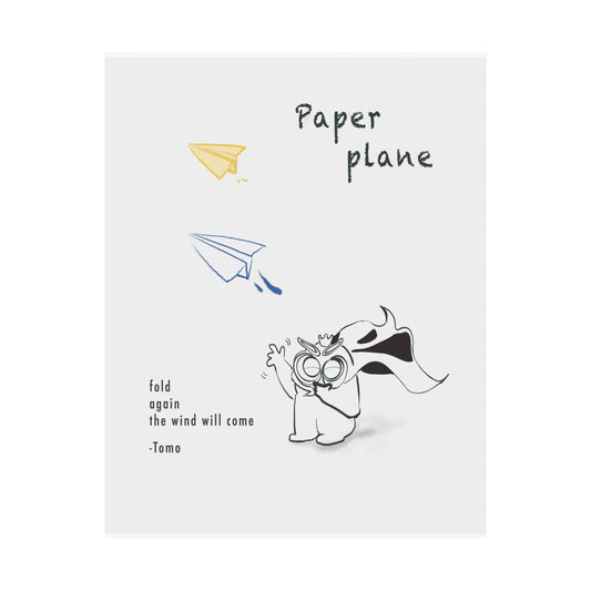 Paper Plane Poetry Poster | Minimal Owl Illustration | Tomo Art Print  _ Tomo Owl Poster