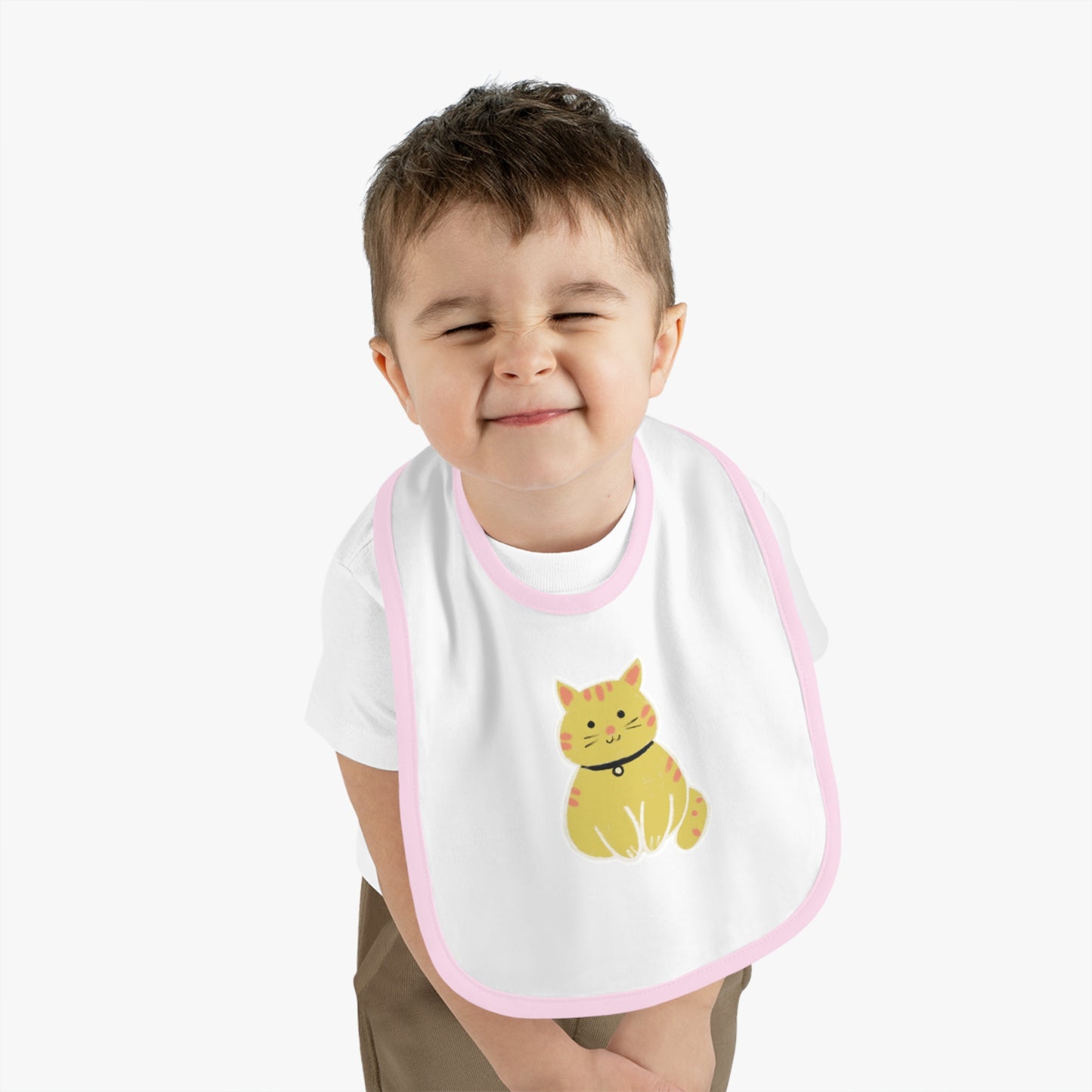Cute Cat Jersey Baby Bib - Adorable Contrast Trim for Mess-Free Mealtime