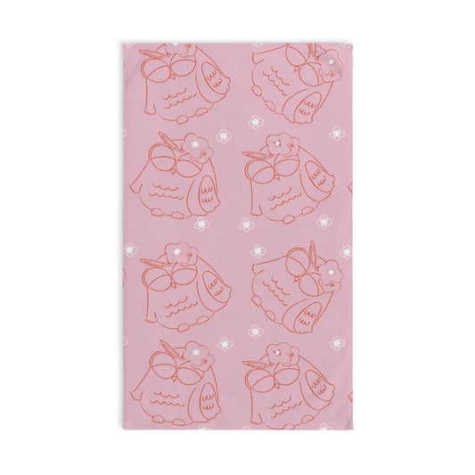 Cute Owl Hand Towel, Cozy Bathroom Decor, Gift for Animal Lovers, Pink Kitchen Towel, Owl Lover's Gift, Child's Bath Decor