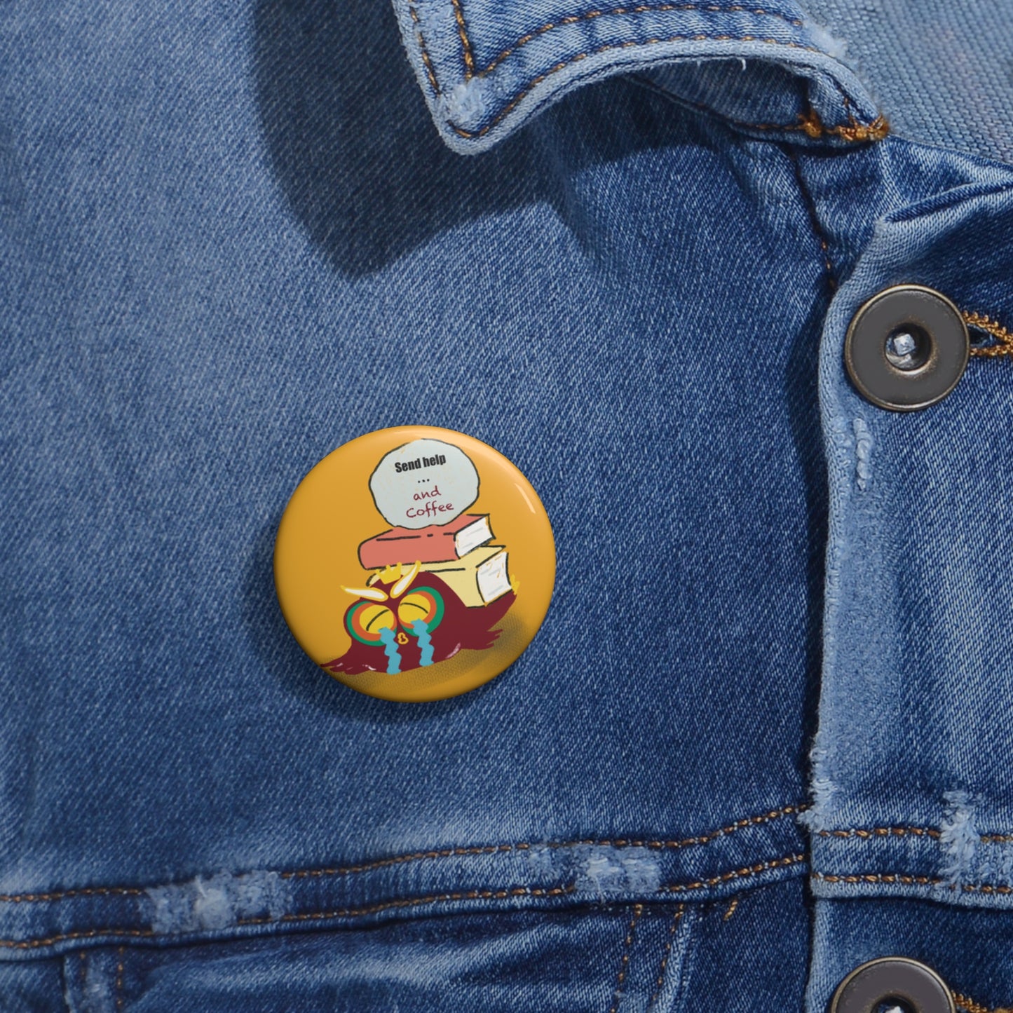 Custom Coffee & Help Pin Buttons - Perfect for Book Lovers, Study Vibes, Gifts for Friends, Coffee Enthusiasts, Fun Accessories