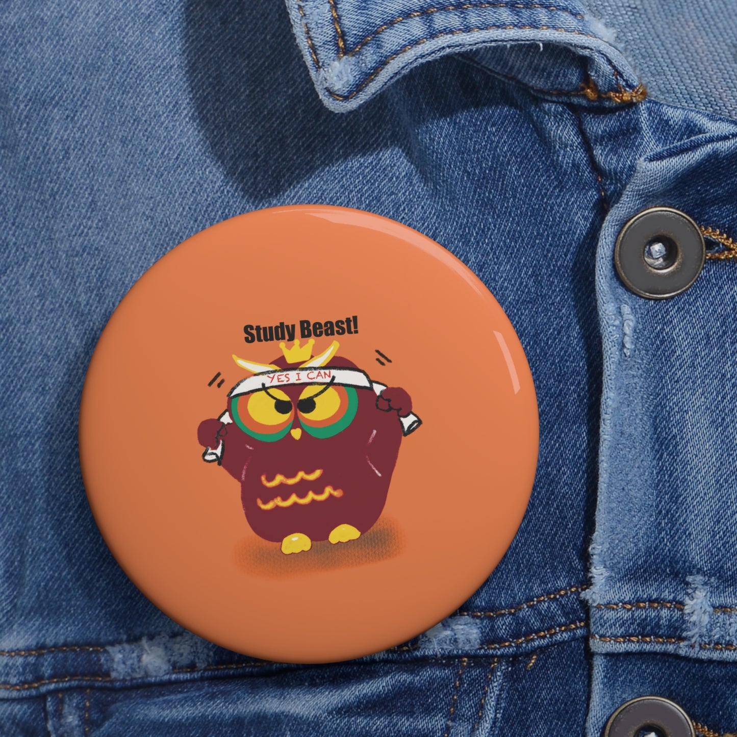 Custom Study Beast Pin Buttons, Cute Owl Pins for Students, Study Motivation Badges, Fun Gifts for Teachers, Unique School Accessories