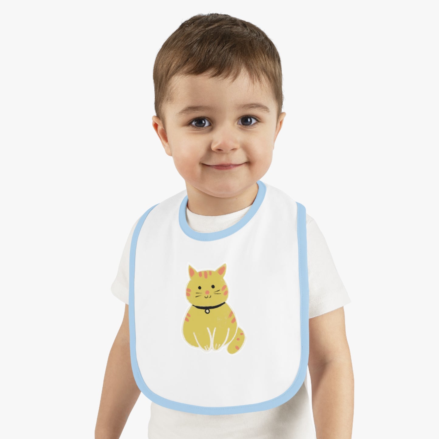 Cute Cat Jersey Baby Bib - Adorable Contrast Trim for Mess-Free Mealtime