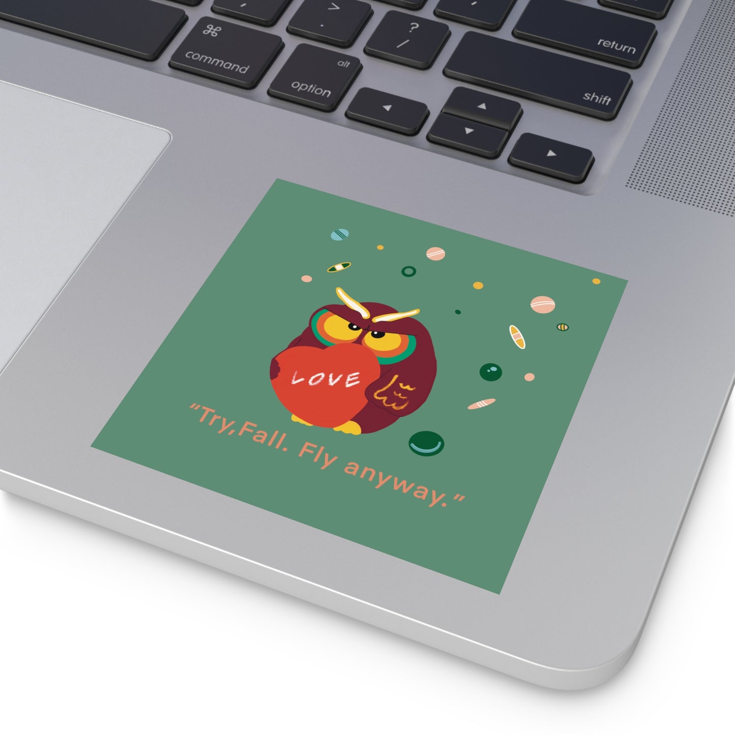 Motivational Owl Stickers | "Try, Fall, Fly Anyway" | Indoor/Outdoor