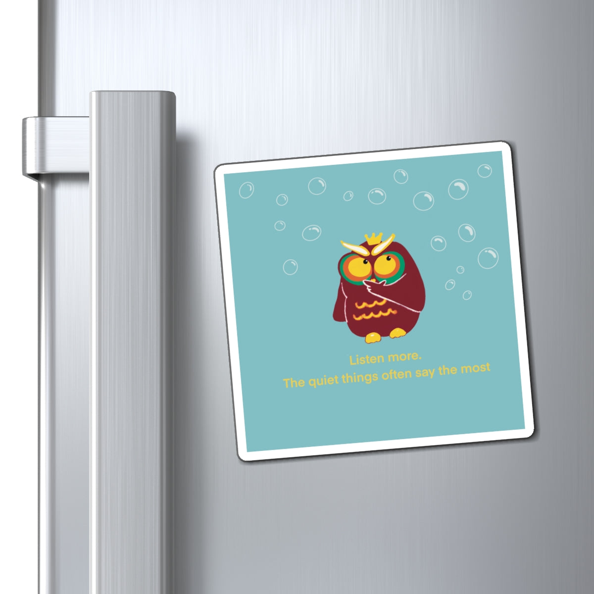 Inspirational Owl Magnet - "Listen More" Quote for Home Decor