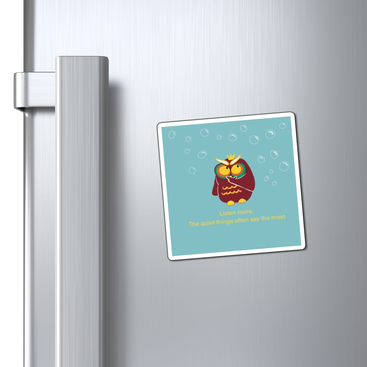 Inspirational Owl Magnet - "Listen More" Quote for Home Decor