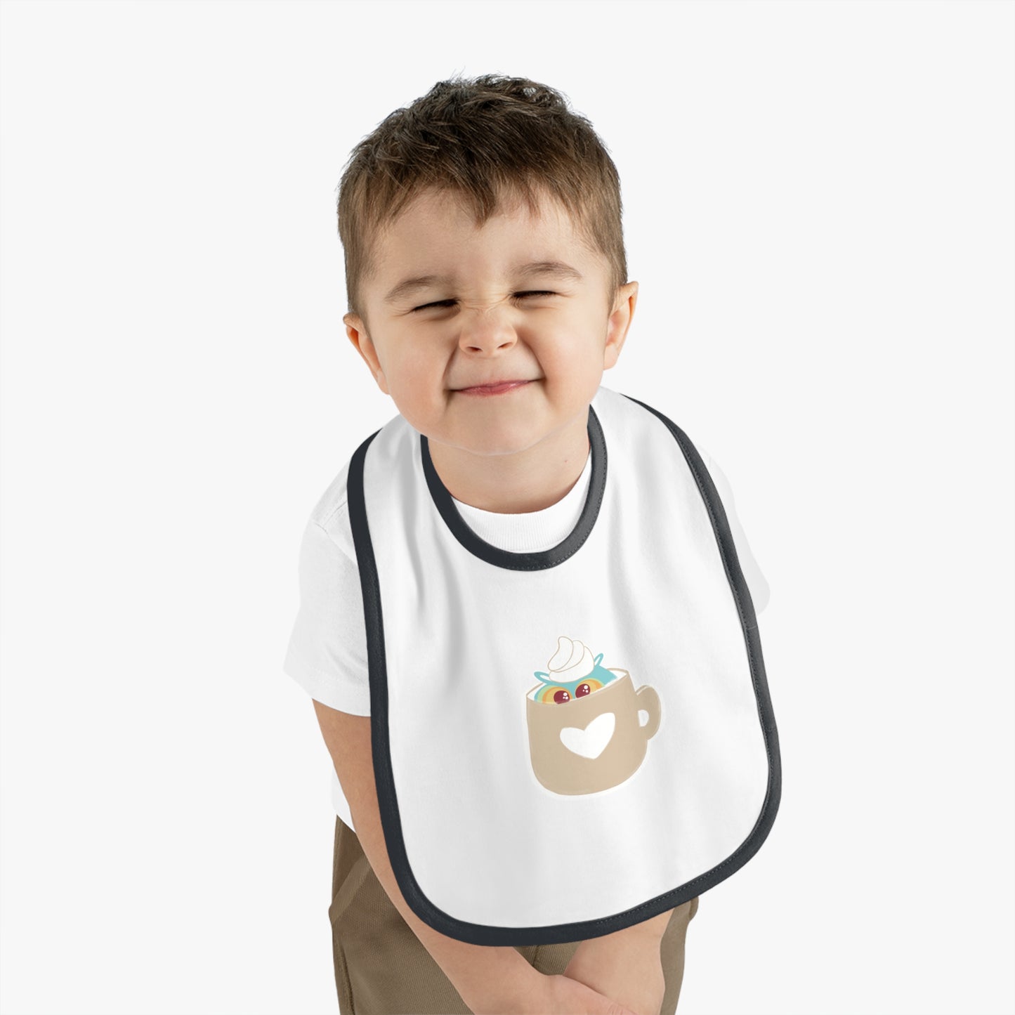 Cute Coffee Mug Baby Bib with Heart Design