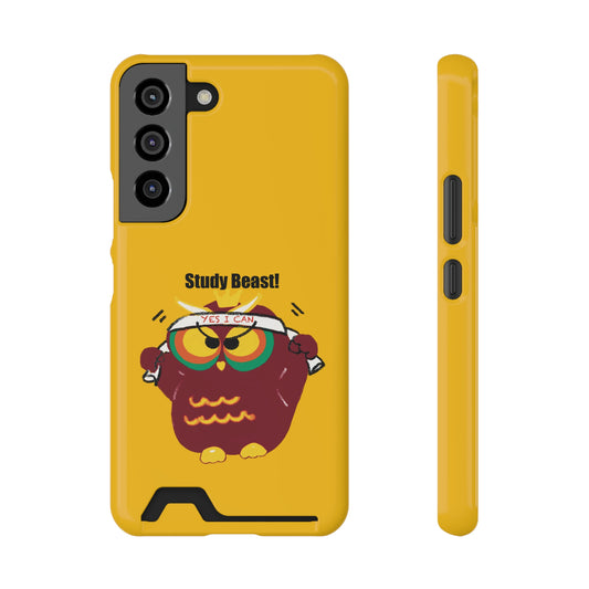 Study Beast Phone Case with Card Holder, Cute Owl Design, Student Accessory, Back-to-School Gift, Funny Phone Cover
