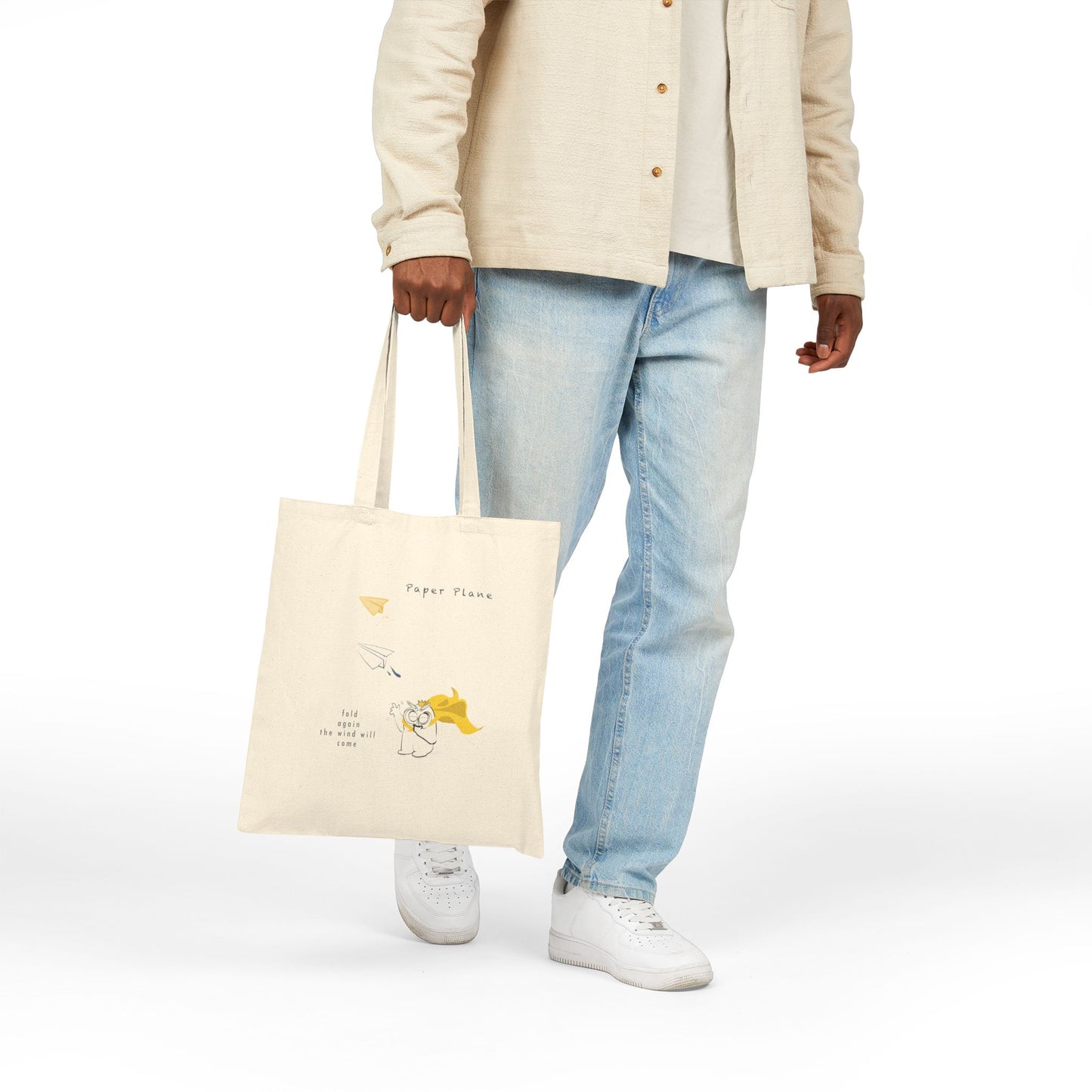 Paper Plane Tote Bag  | Minimal OwlIllustration | Tomo ArtBag | Gentle Quote Canvas Tote | Boomiya