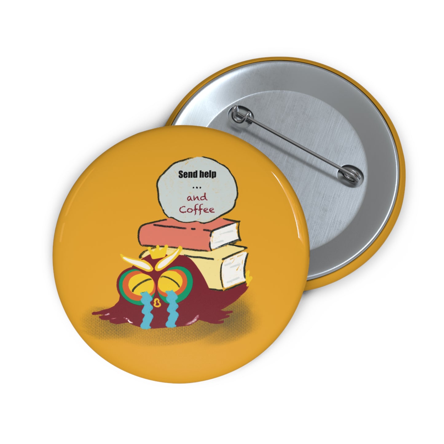 Custom Coffee & Help Pin Buttons - Perfect for Book Lovers, Study Vibes, Gifts for Friends, Coffee Enthusiasts, Fun Accessories