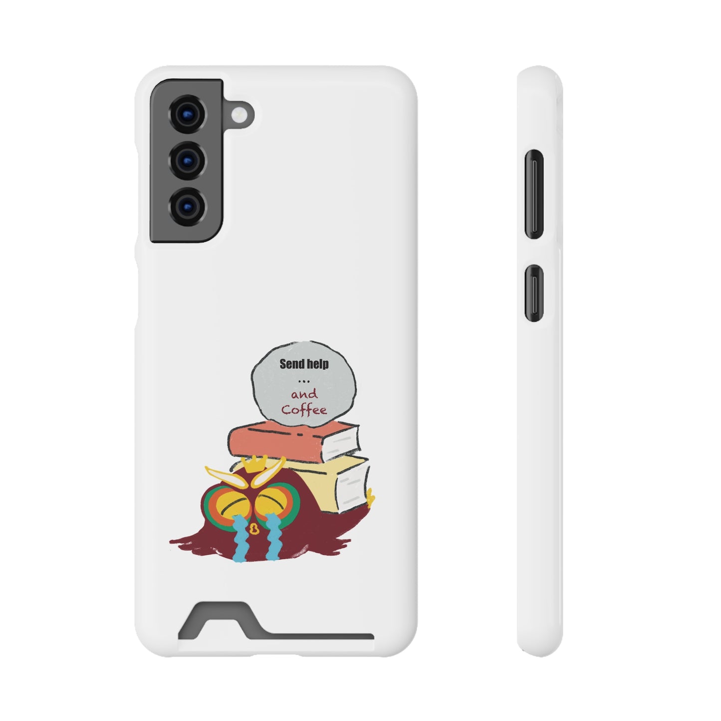 Coffee & Books Phone Case with Card Holder | Send Help, Perfect Gift for Book Lovers, Coffee Enthusiasts, Home Office Decor, Holiday Gifts