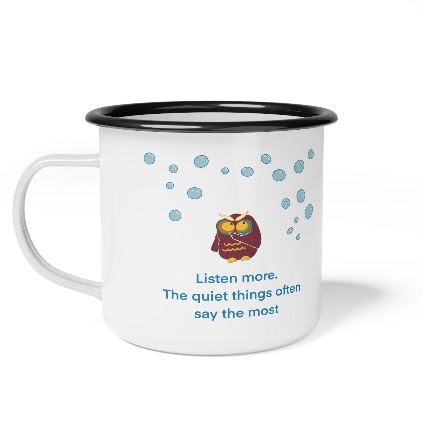 Cozy Enamel Camp Cup with Owl Design - Great Gift for Nature Lovers, Camping, Relaxation, and Inspirational Moments