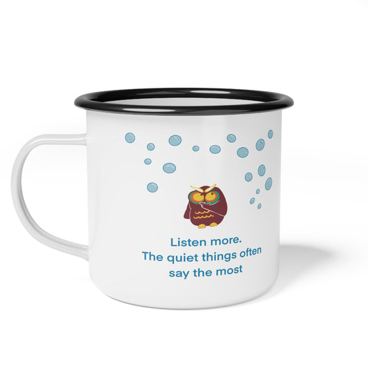 Cozy Enamel Camp Cup with Owl Design - Great Gift for Nature Lovers, Camping, Relaxation, and Inspirational Moments