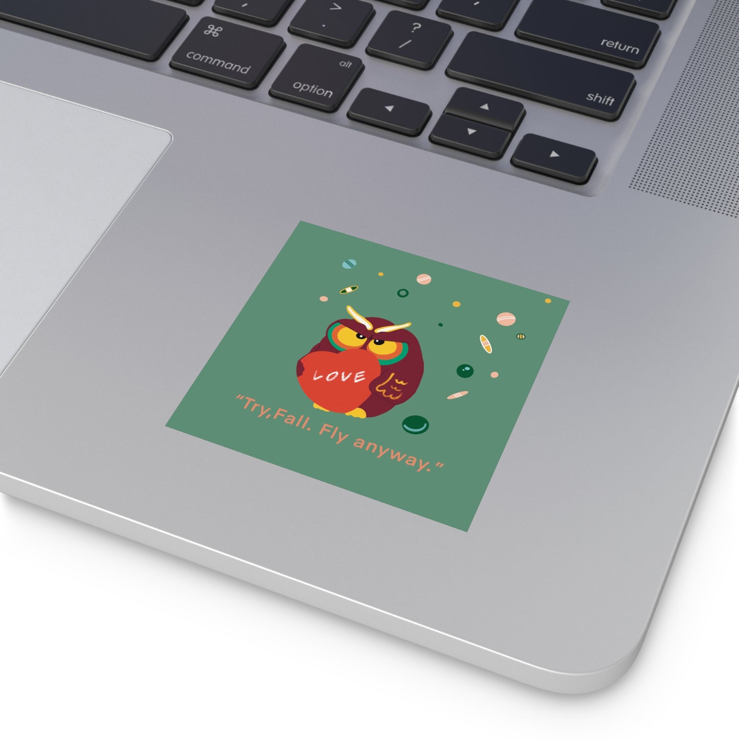 Motivational Owl Stickers | "Try, Fall, Fly Anyway" | Indoor/Outdoor