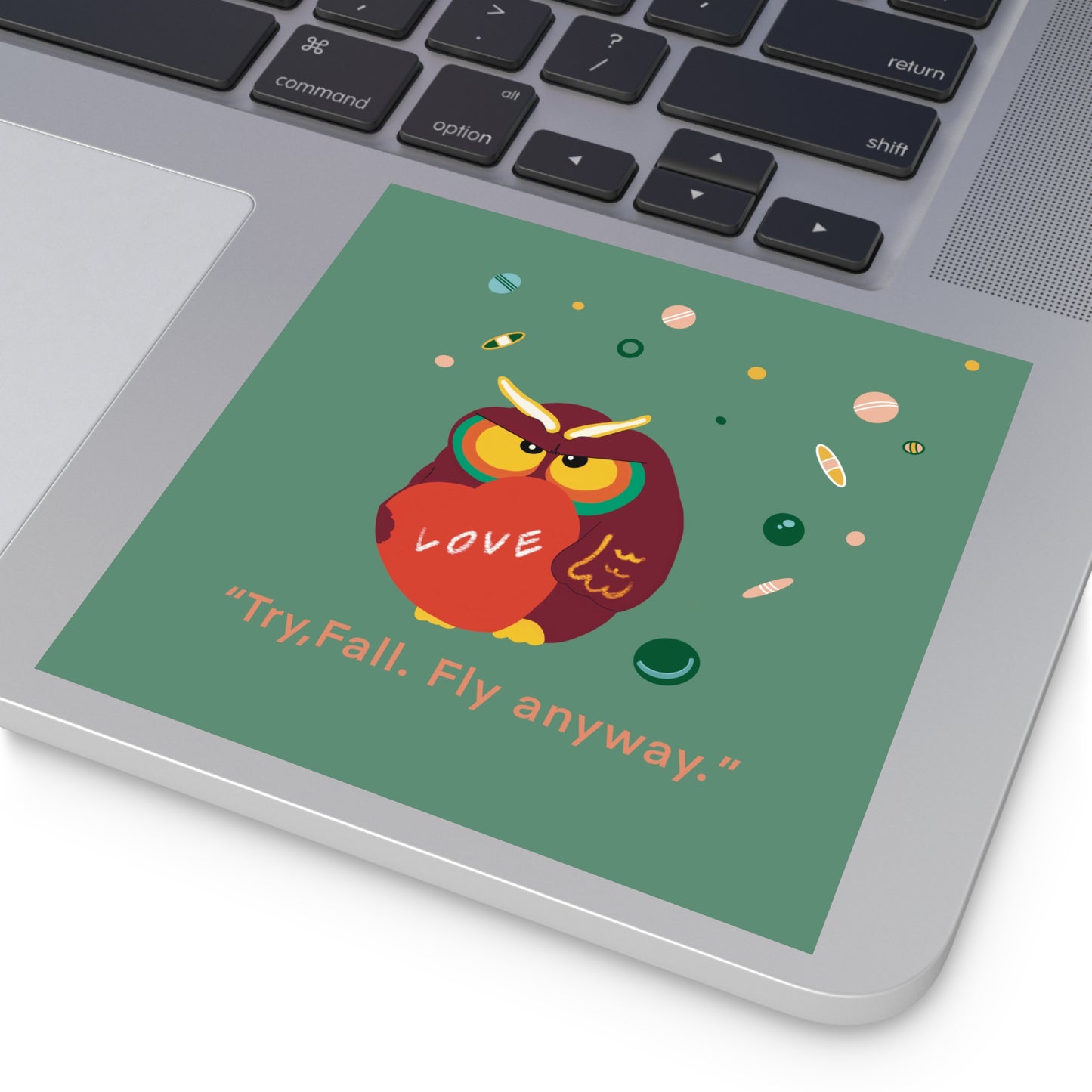 Motivational Owl Stickers | "Try, Fall, Fly Anyway" | Indoor/Outdoor