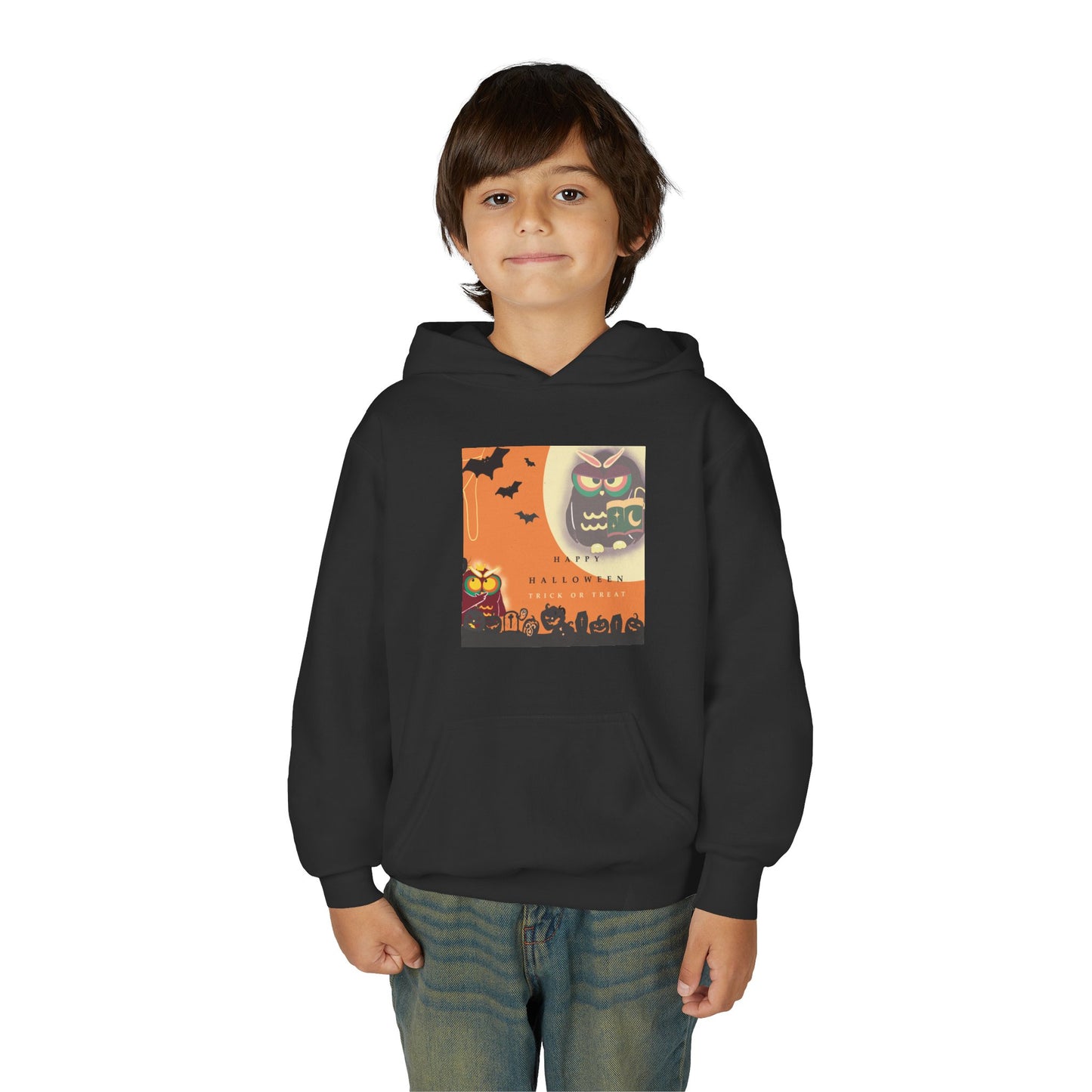 Halloween Owl Youth Hoodie, Cozy Sweatshirt for Kids, Perfect for Fall, Halloween Costume, Gift for Boys and Girls