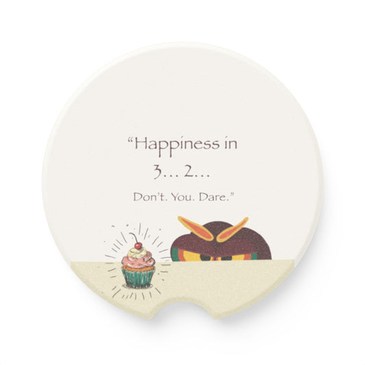 Happiness in 3...2... Soapstone Car Coaster, Cute Car Accessory, Gift for Drivers, Auto Decor, Car Drink Holder