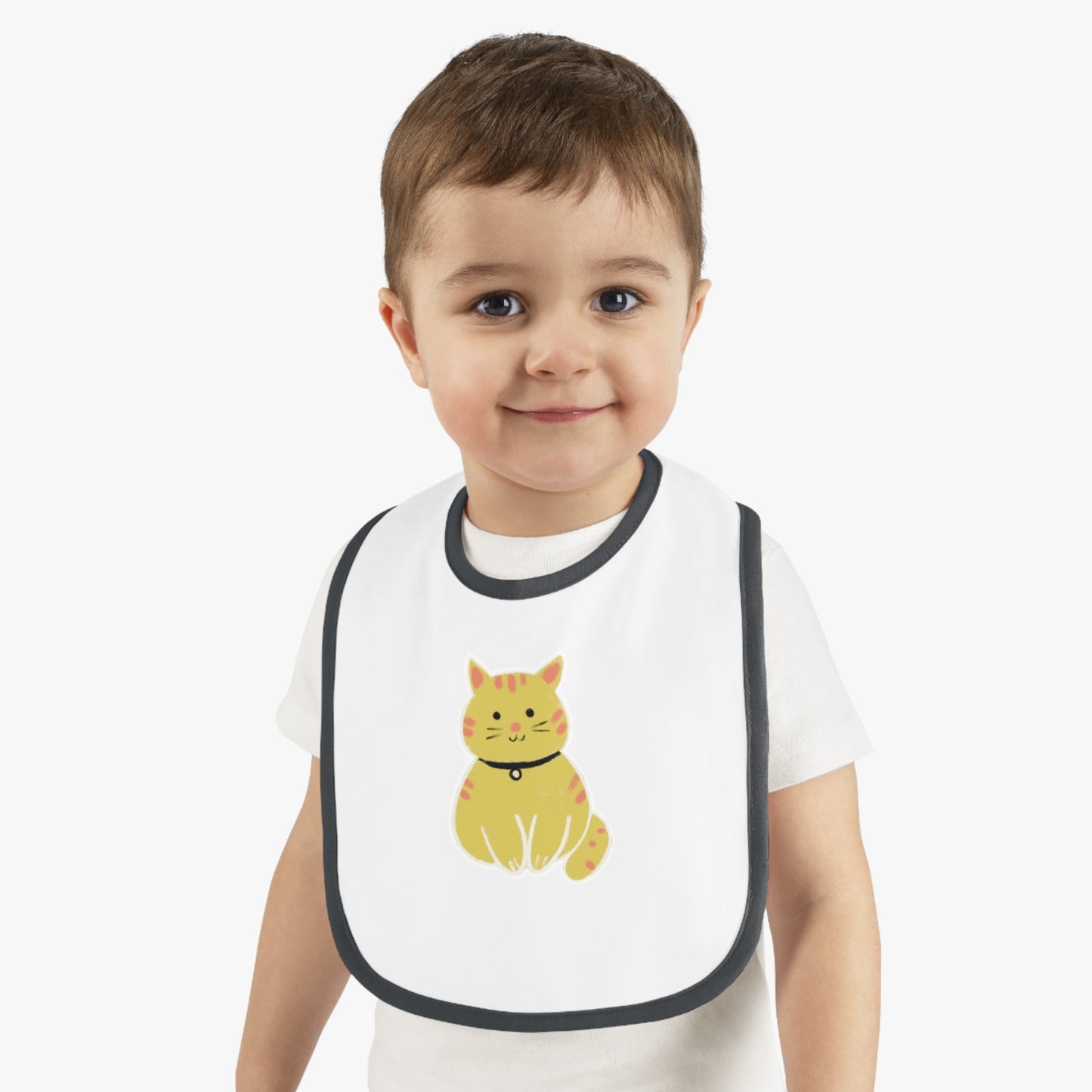 Cute Cat Jersey Baby Bib - Adorable Contrast Trim for Mess-Free Mealtime