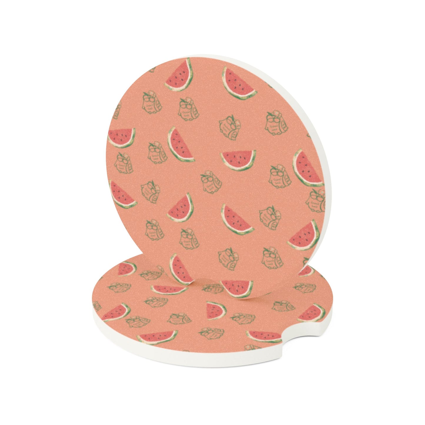 Cute Watermelon Patterned Soapstone Car Coaster, Summer Car Accessories, Unique Gift for Car Lovers, Car Decor, Fun Summer Driving