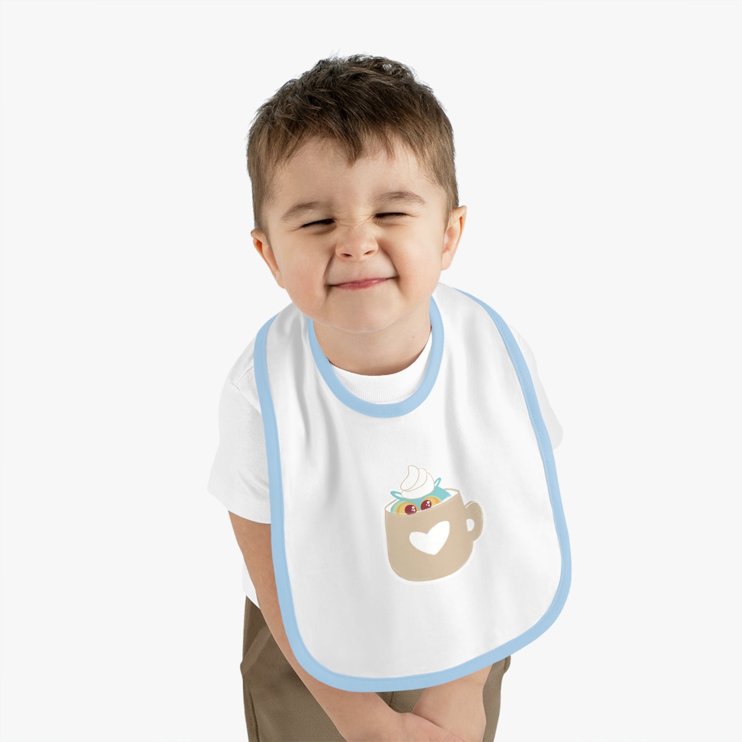 Cute Coffee Mug Baby Bib with Heart Design