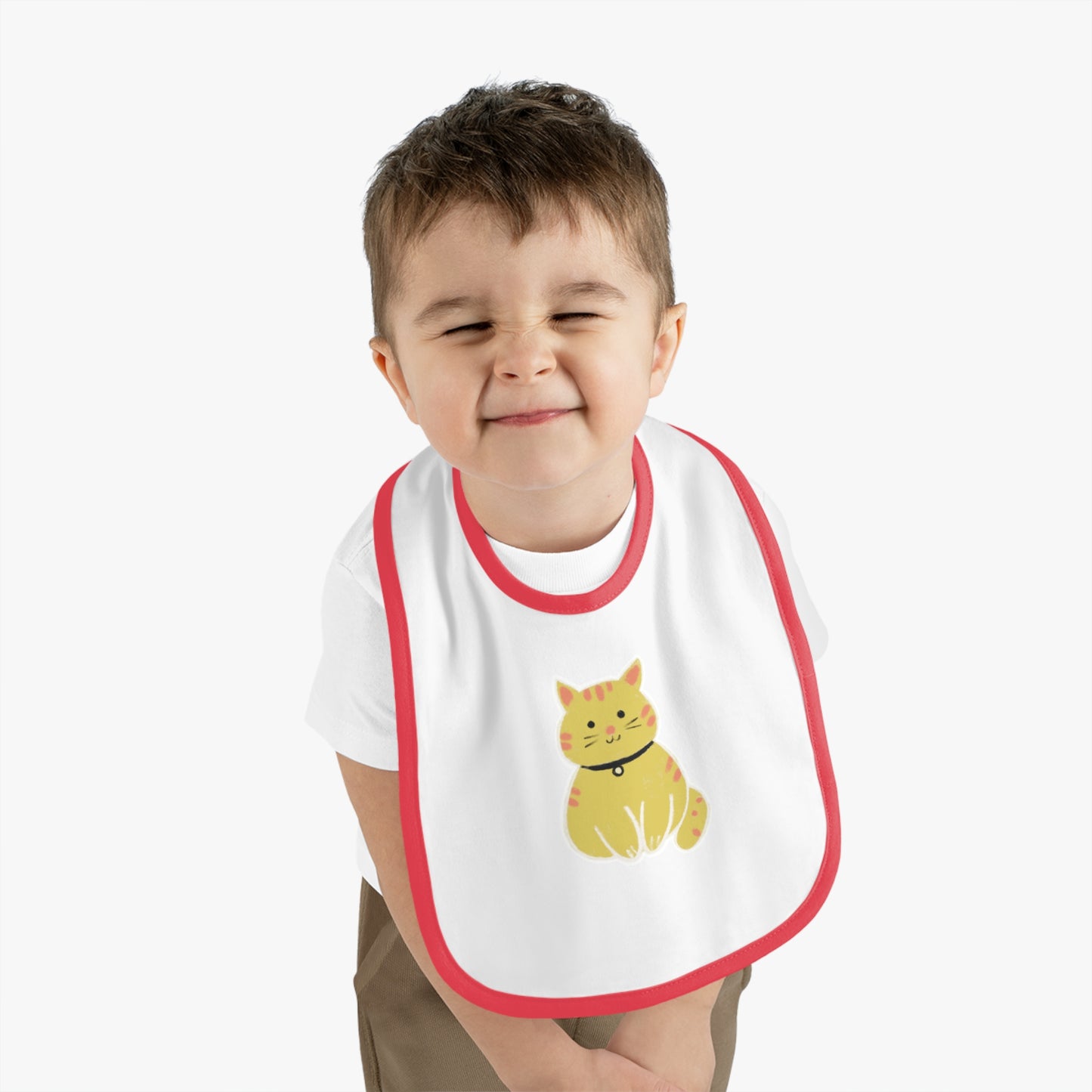 Cute Cat Jersey Baby Bib - Adorable Contrast Trim for Mess-Free Mealtime