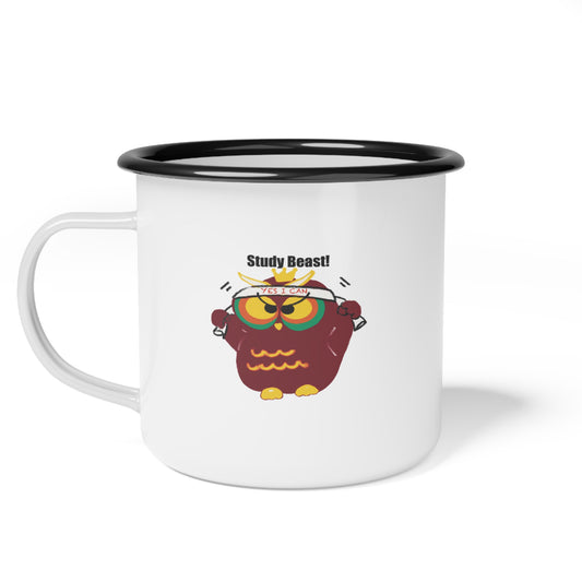 Study Beast Enamel Camp Cup, Motivational Mug for Students, Cute Owl Coffee Cup, Fun Study Gift, Back to School Essentials