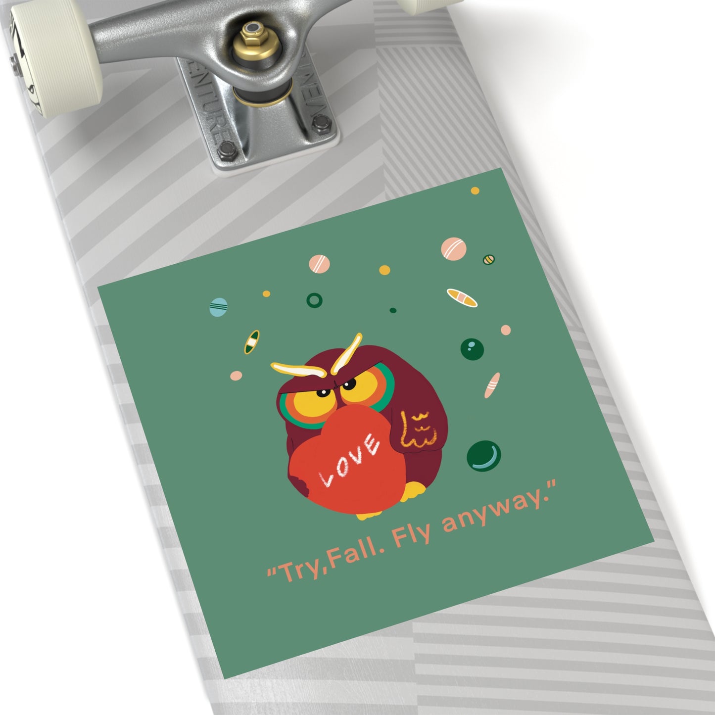 Motivational Owl Stickers | "Try, Fall, Fly Anyway" | Indoor/Outdoor