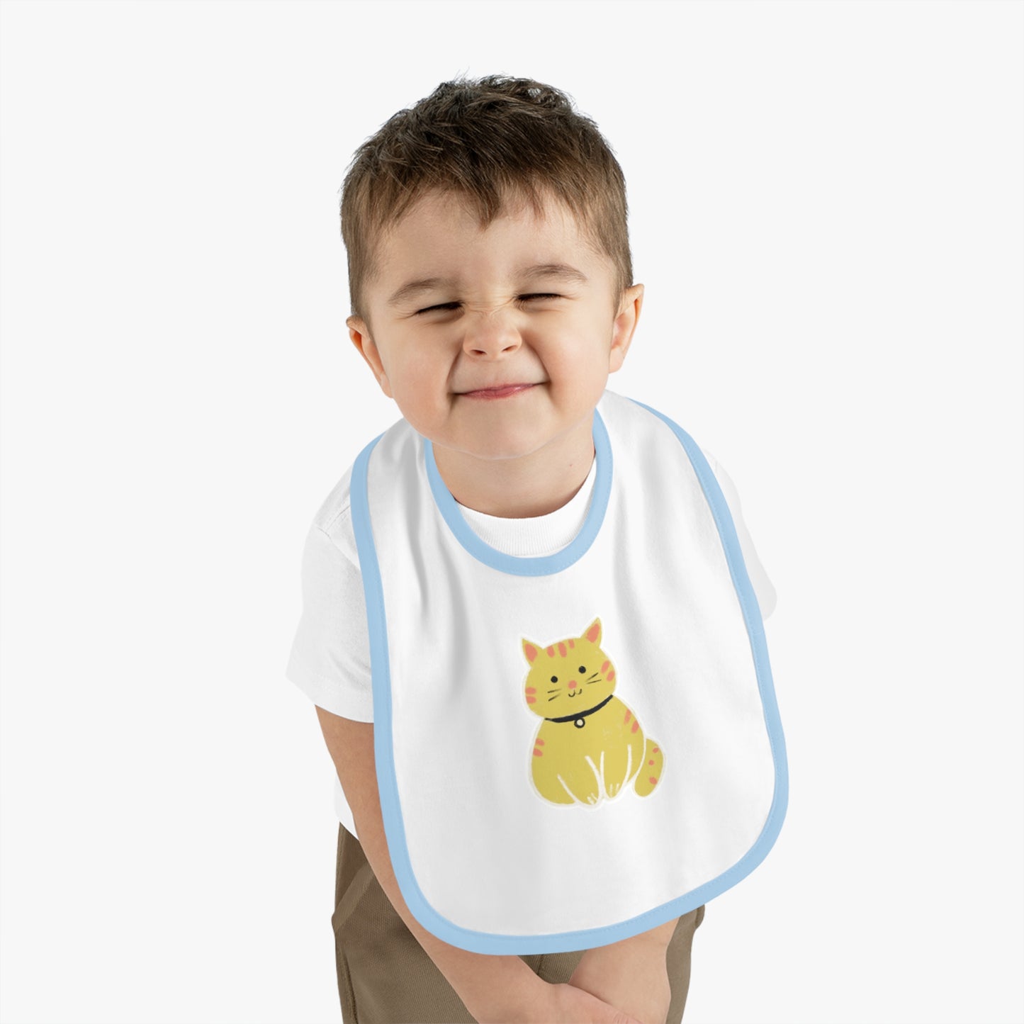 Cute Cat Jersey Baby Bib - Adorable Contrast Trim for Mess-Free Mealtime