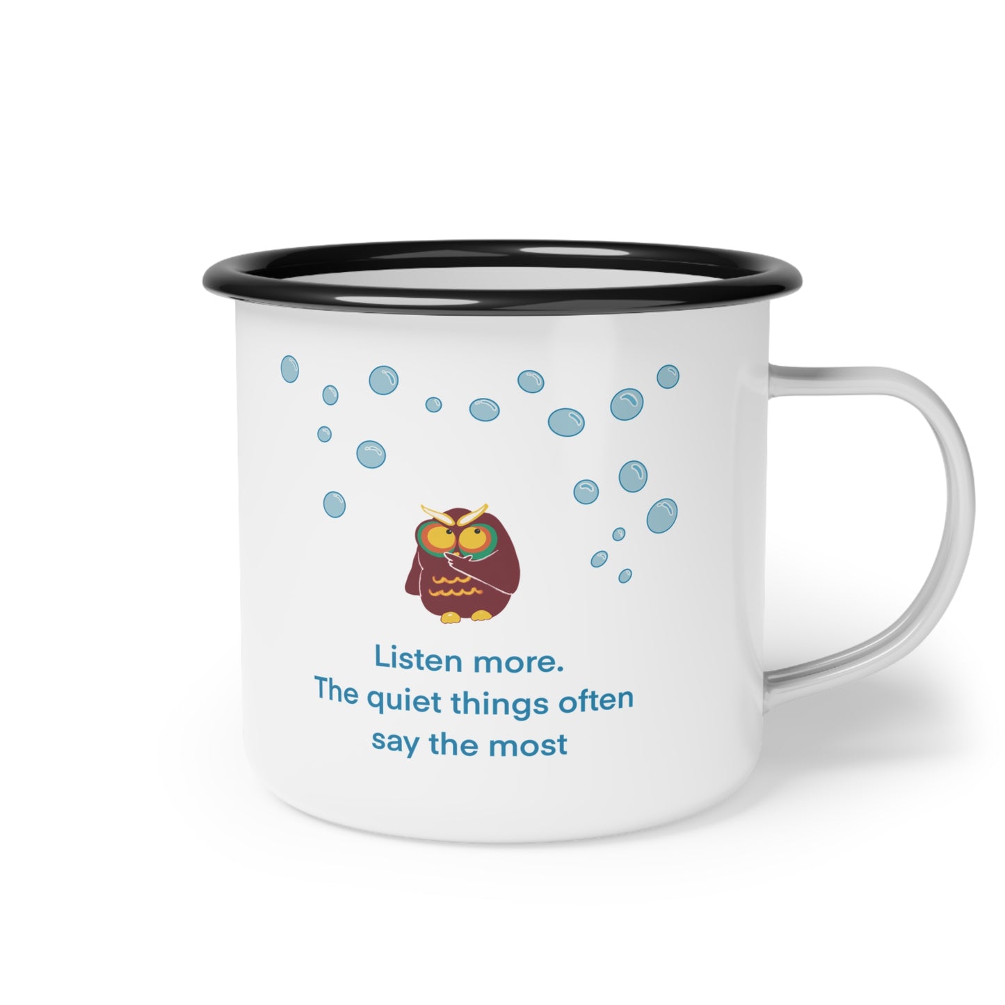Cozy Enamel Camp Cup with Owl Design - Great Gift for Nature Lovers, Camping, Relaxation, and Inspirational Moments
