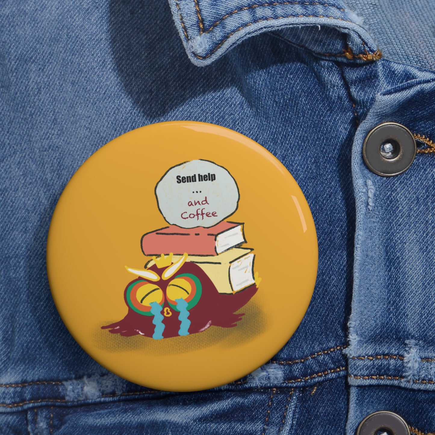 Custom Coffee & Help Pin Buttons - Perfect for Book Lovers, Study Vibes, Gifts for Friends, Coffee Enthusiasts, Fun Accessories