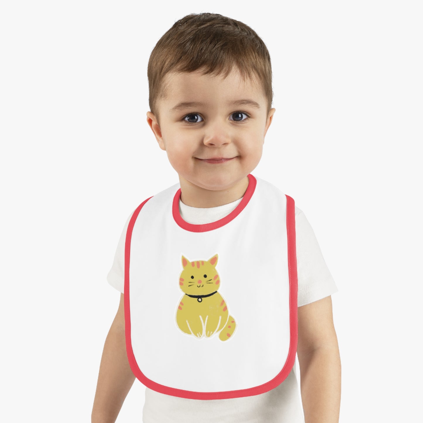 Cute Cat Jersey Baby Bib - Adorable Contrast Trim for Mess-Free Mealtime