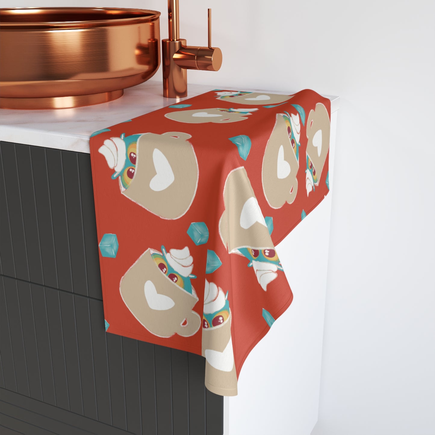 Cozy Cup Hand Towel, Cute Kitchen Towel, Tea Lover Gift, Home Decor, Holiday Kitchen Essentials
