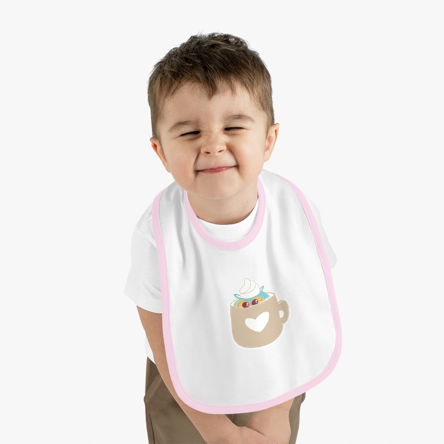 Cute Coffee Mug Baby Bib with Heart Design