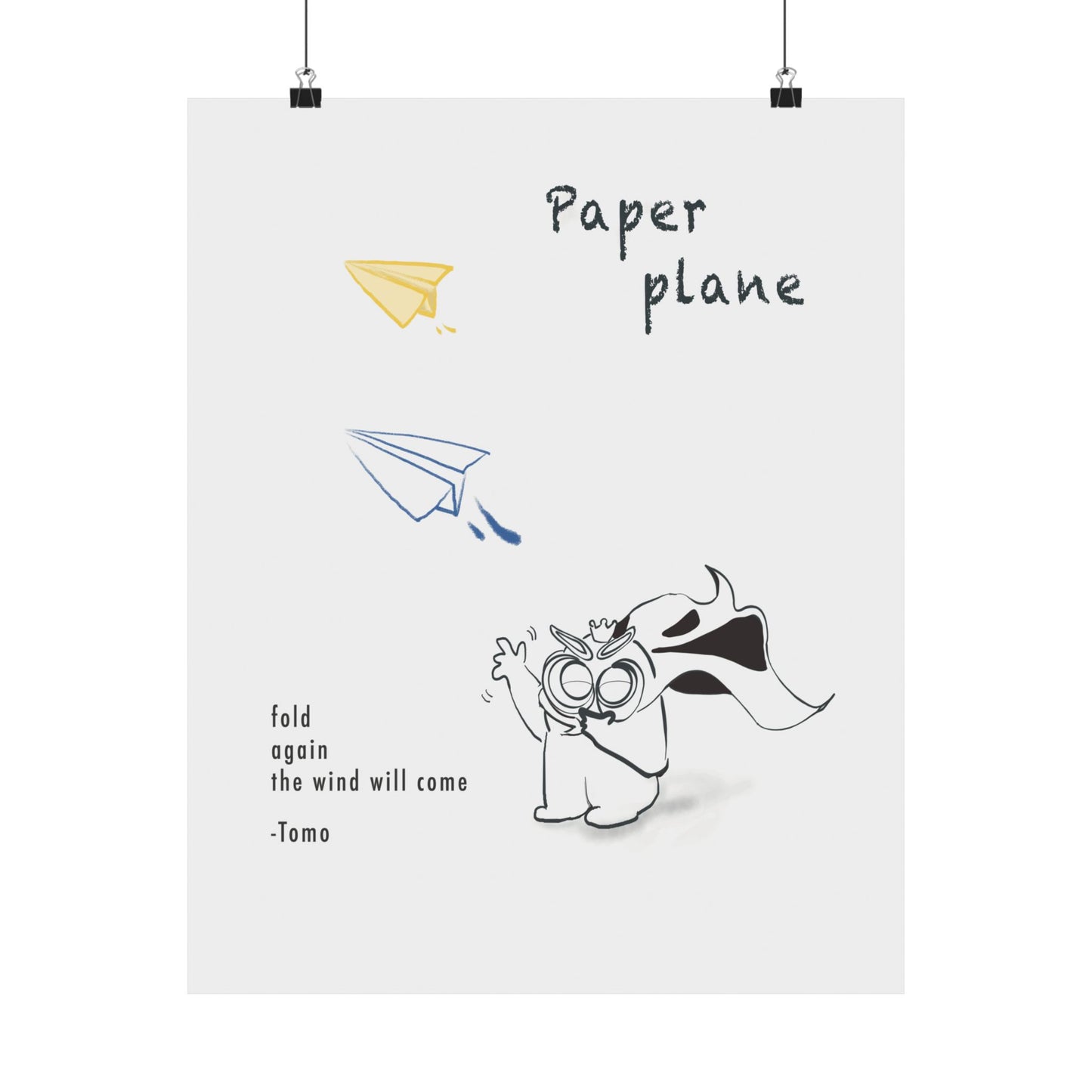Paper Plane Poetry Poster | Minimal Owl Illustration | Tomo Art Print  _ Tomo Owl Poster