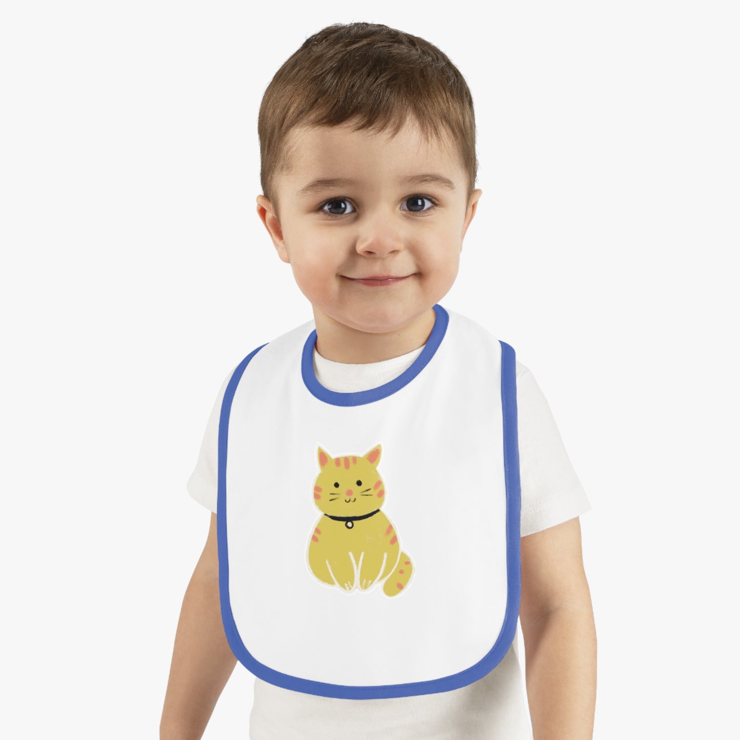 Cute Cat Jersey Baby Bib - Adorable Contrast Trim for Mess-Free Mealtime