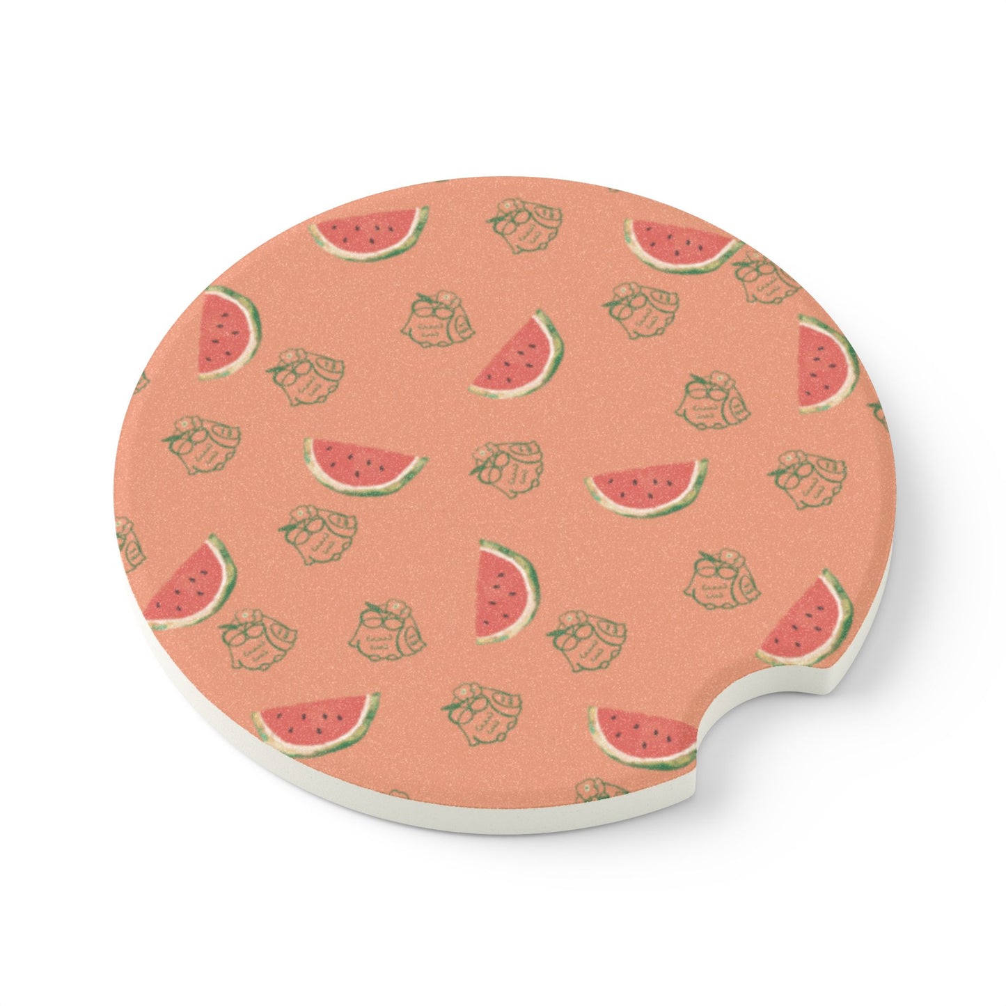 Cute Watermelon Patterned Soapstone Car Coaster, Summer Car Accessories, Unique Gift for Car Lovers, Car Decor, Fun Summer Driving