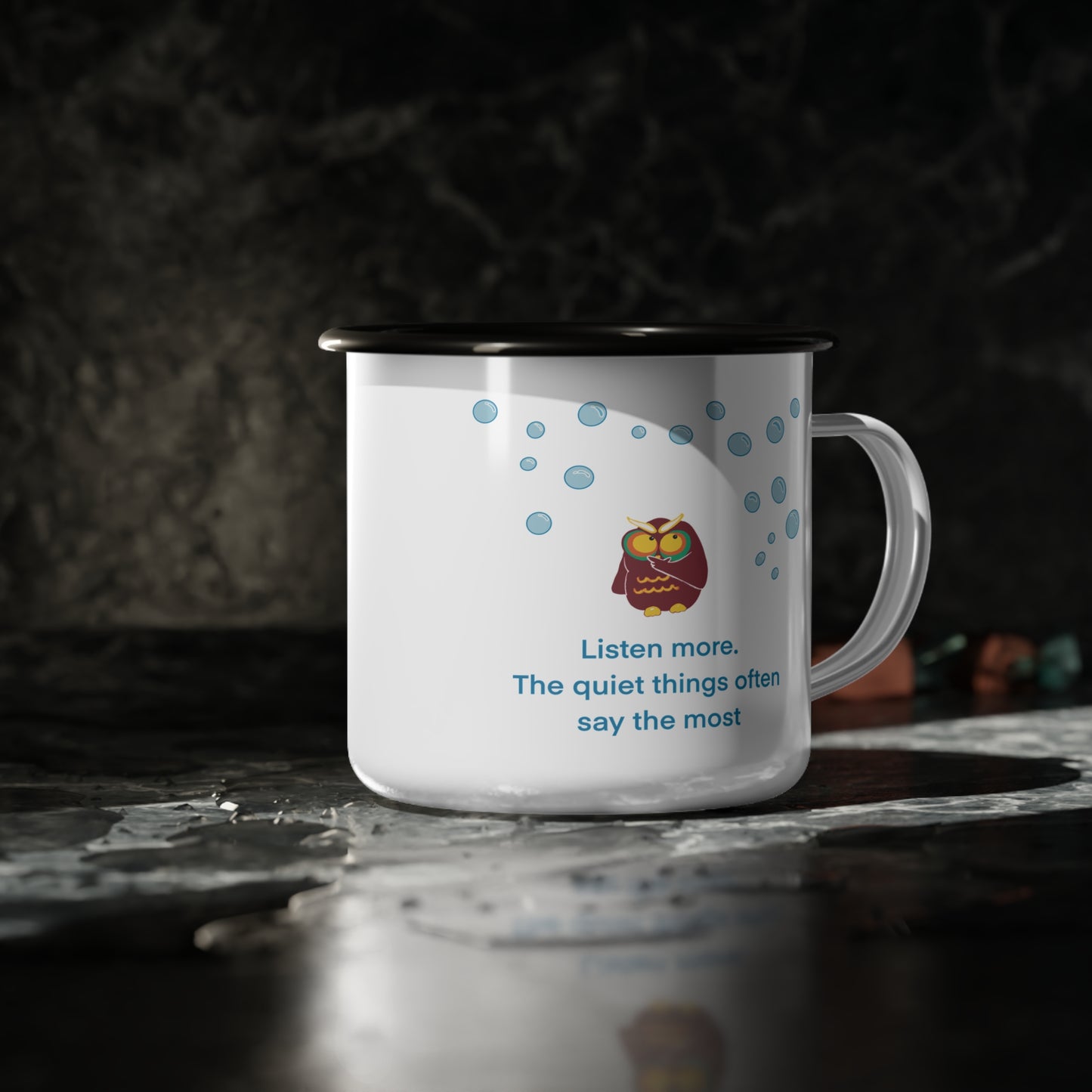 Cozy Enamel Camp Cup with Owl Design - Great Gift for Nature Lovers, Camping, Relaxation, and Inspirational Moments