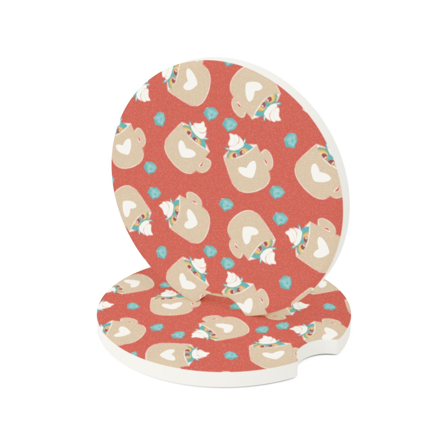 Cute Car Coaster with Heart Design, Soapstone Cup Coaster, Drink Holder for Vehicle, Cute Gifts for Coffee Lovers, Car Accessories
