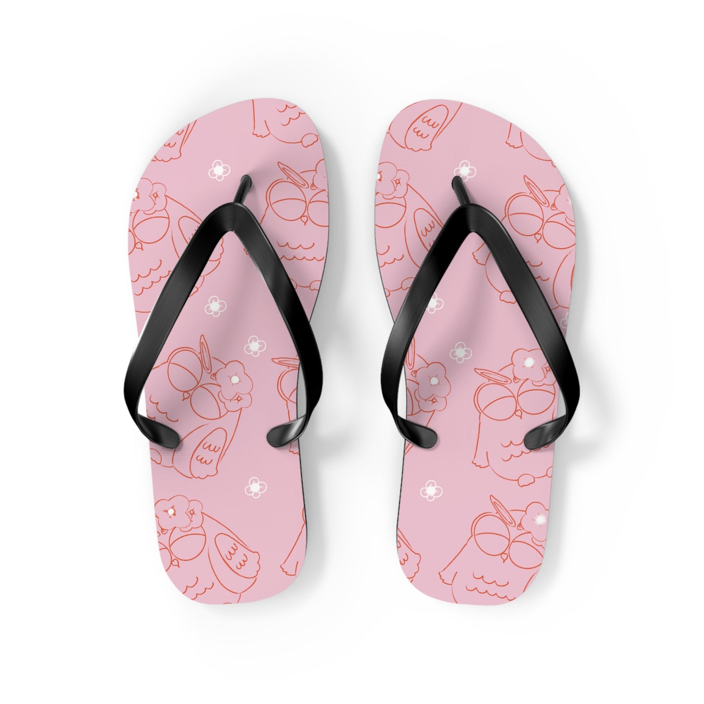 Cute Pink Flip Flops with Owl Design | Summer Footwear, Beach Shoes, Gift for Her, Vacation Essentials, Poolside Sandals