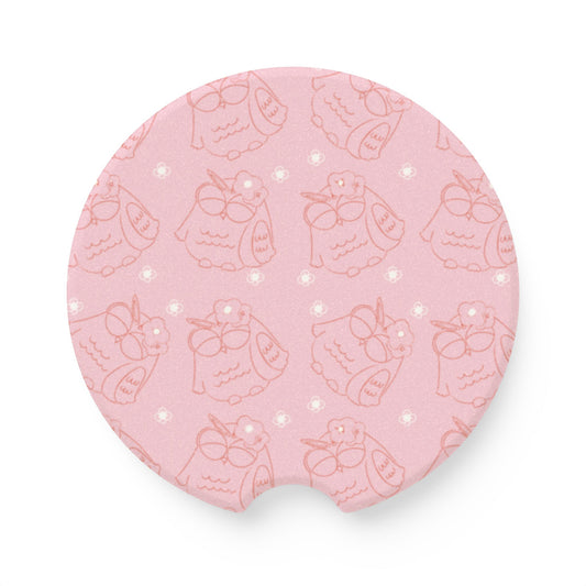 Charming Owl Soapstone Car Coasters, Cup Holder Inserts, Cute Decor for Cars, Gift for Owl Lovers, Pink and White Coasters