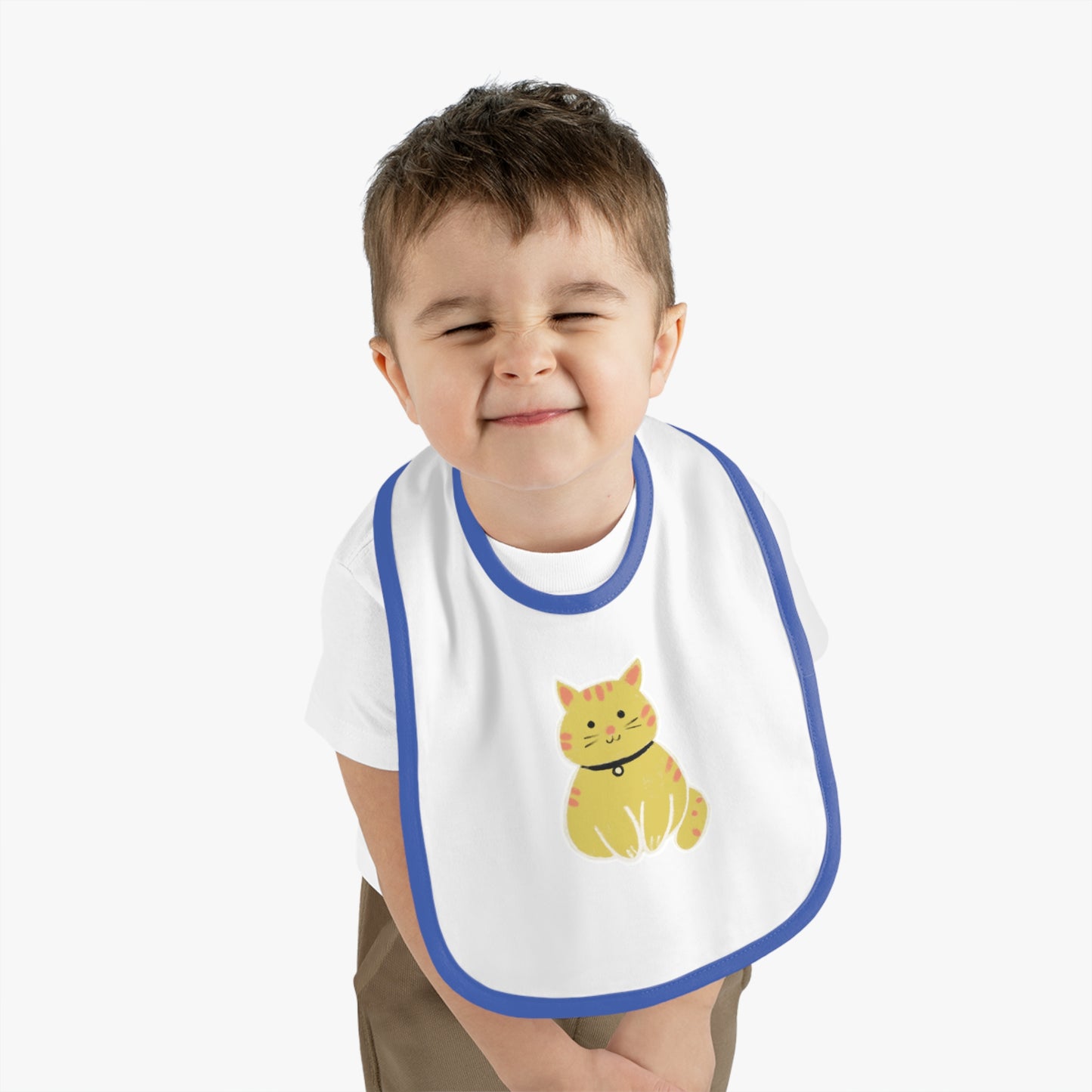 Cute Cat Jersey Baby Bib - Adorable Contrast Trim for Mess-Free Mealtime